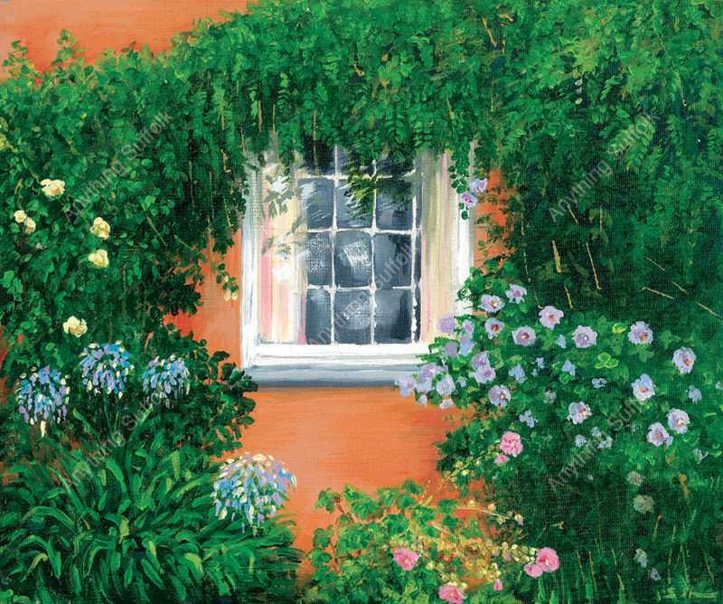 Flowers and window in Debenham by Sue Stroud