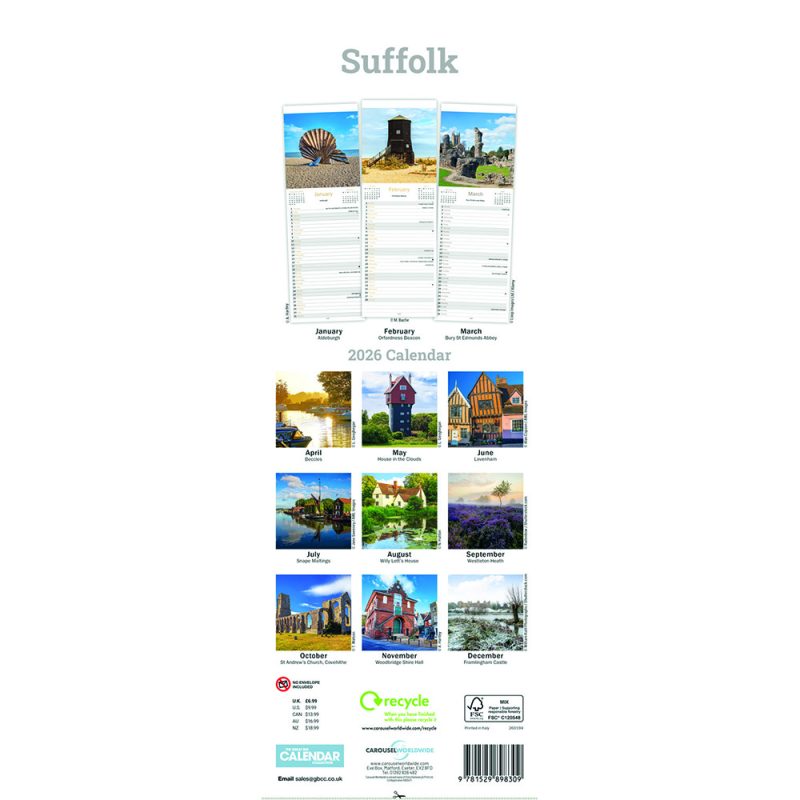 A4 Suffolk Slim Calendar 2026