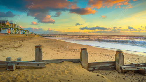 Southwold Beach Huts Sunrise by Aron Radford